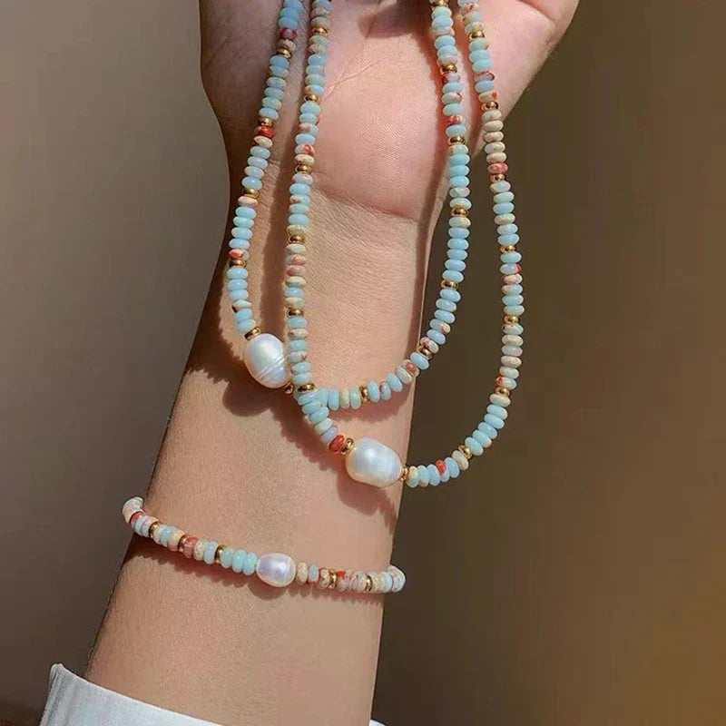 Natural Stone & Pearl Bead Bracelet