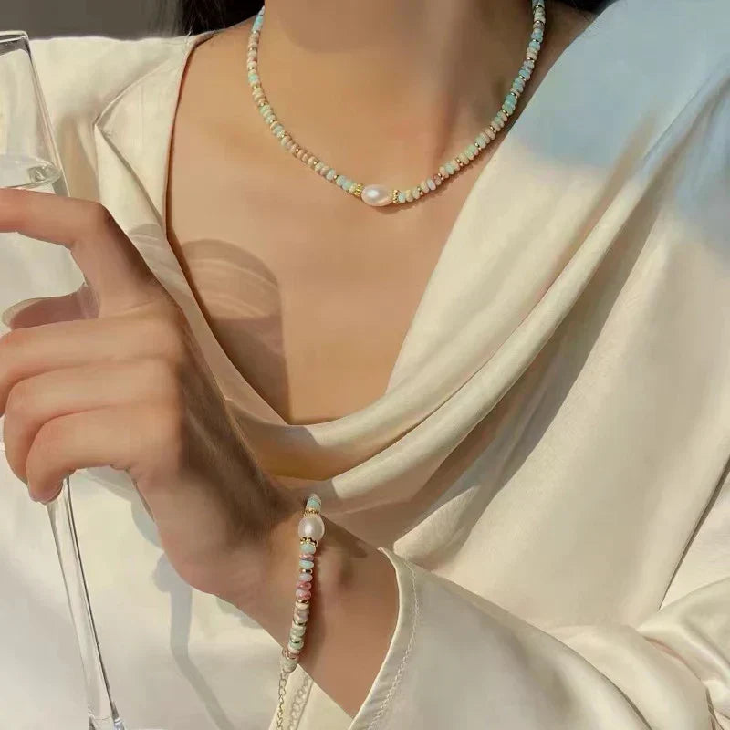 Natural Stone & Pearl Bead Bracelet